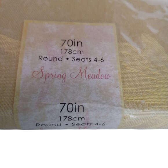 Spring Meadow Damask Tablecloth 70 inch Round Butter Yellow Flowers Vintage NEW - Picture 3 of 10
